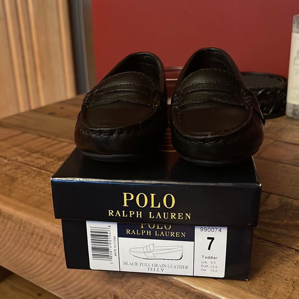 Polo Ralph Lauren black full train leather Telly loafers